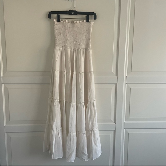 Reformation nera ivory white strapless tiered smocked midi dress 20707 - Picture 5 of 12